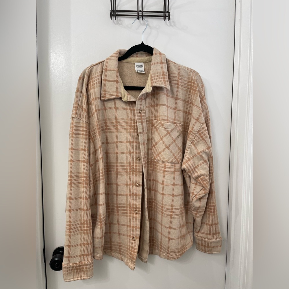 PINK Victoria's Secret Beige Plaid Button Down Shirt